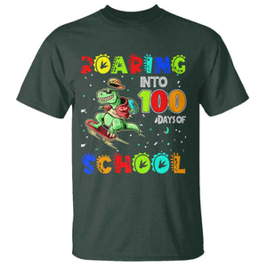 Funny Dinosaur Trex Roaring Into 100 Days Of School T Shirt TS10 Dark Forest Green Print Your Wear