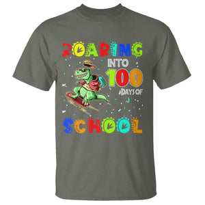 Funny Dinosaur Trex Roaring Into 100 Days Of School T Shirt TS10 Military Green Print Your Wear