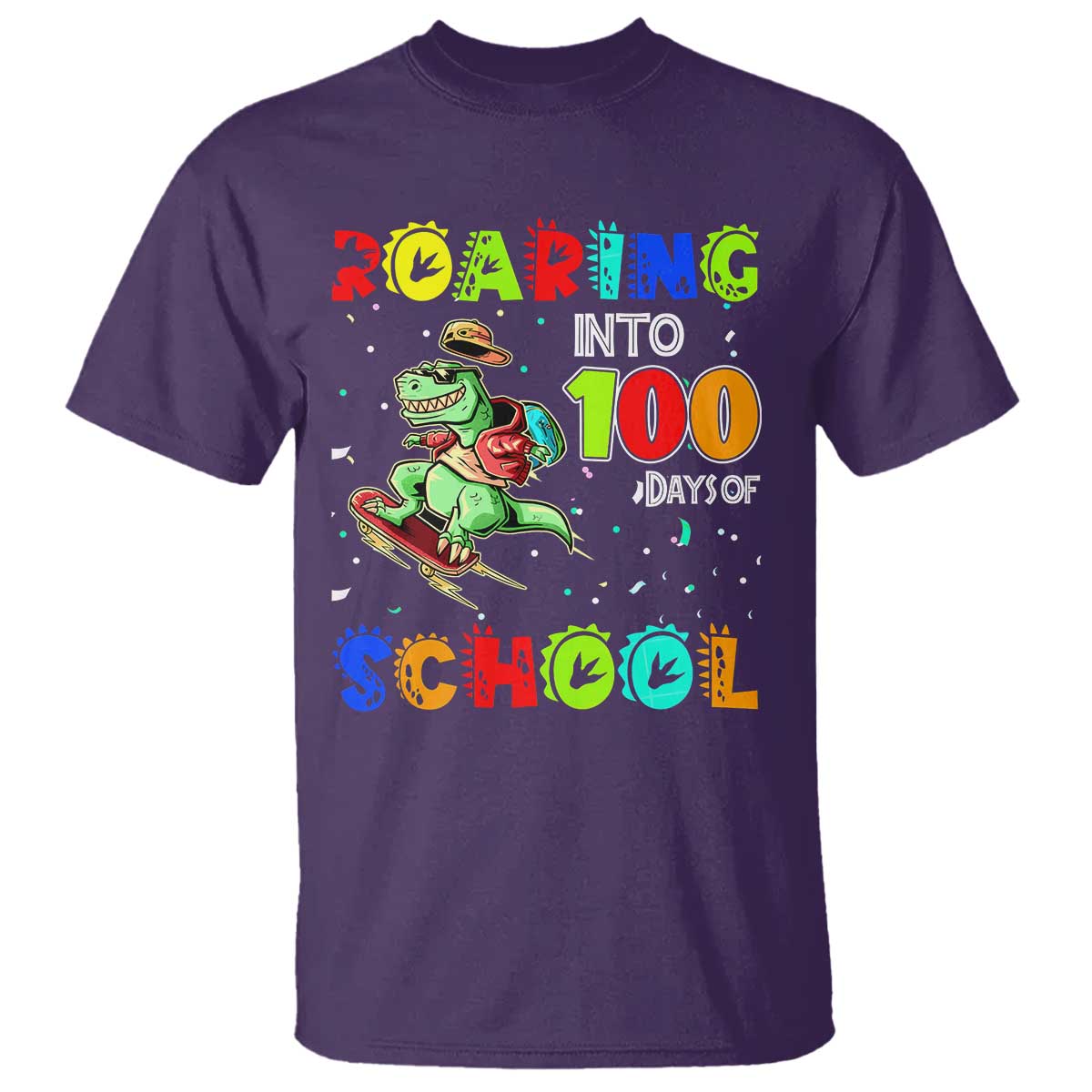 Funny Dinosaur Trex Roaring Into 100 Days Of School T Shirt TS10 Purple Print Your Wear