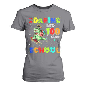 Funny Dinosaur Trex Roaring Into 100 Days Of School T Shirt For Women TS10 Charcoal Print Your Wear