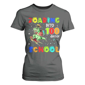 Funny Dinosaur Trex Roaring Into 100 Days Of School T Shirt For Women TS10 Dark Heather Print Your Wear