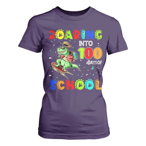 Funny Dinosaur Trex Roaring Into 100 Days Of School T Shirt For Women TS10 Purple Print Your Wear