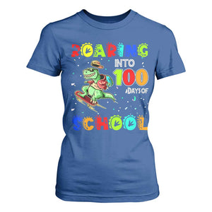 Funny Dinosaur Trex Roaring Into 100 Days Of School T Shirt For Women TS10 Royal Blue Print Your Wear