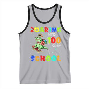 Funny Dinosaur Trex Roaring Into 100 Days Of School Tank Top TS10 Athletic Heather Black Print Your Wear