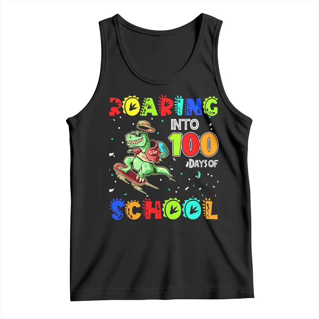 Funny Dinosaur Trex Roaring Into 100 Days Of School Tank Top TS10 Black Print Your Wear