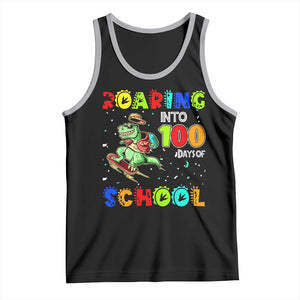 Funny Dinosaur Trex Roaring Into 100 Days Of School Tank Top TS10 Black Athletic Heather Print Your Wear