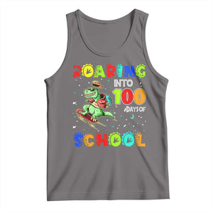 Funny Dinosaur Trex Roaring Into 100 Days Of School Tank Top TS10 Deep Heather Print Your Wear