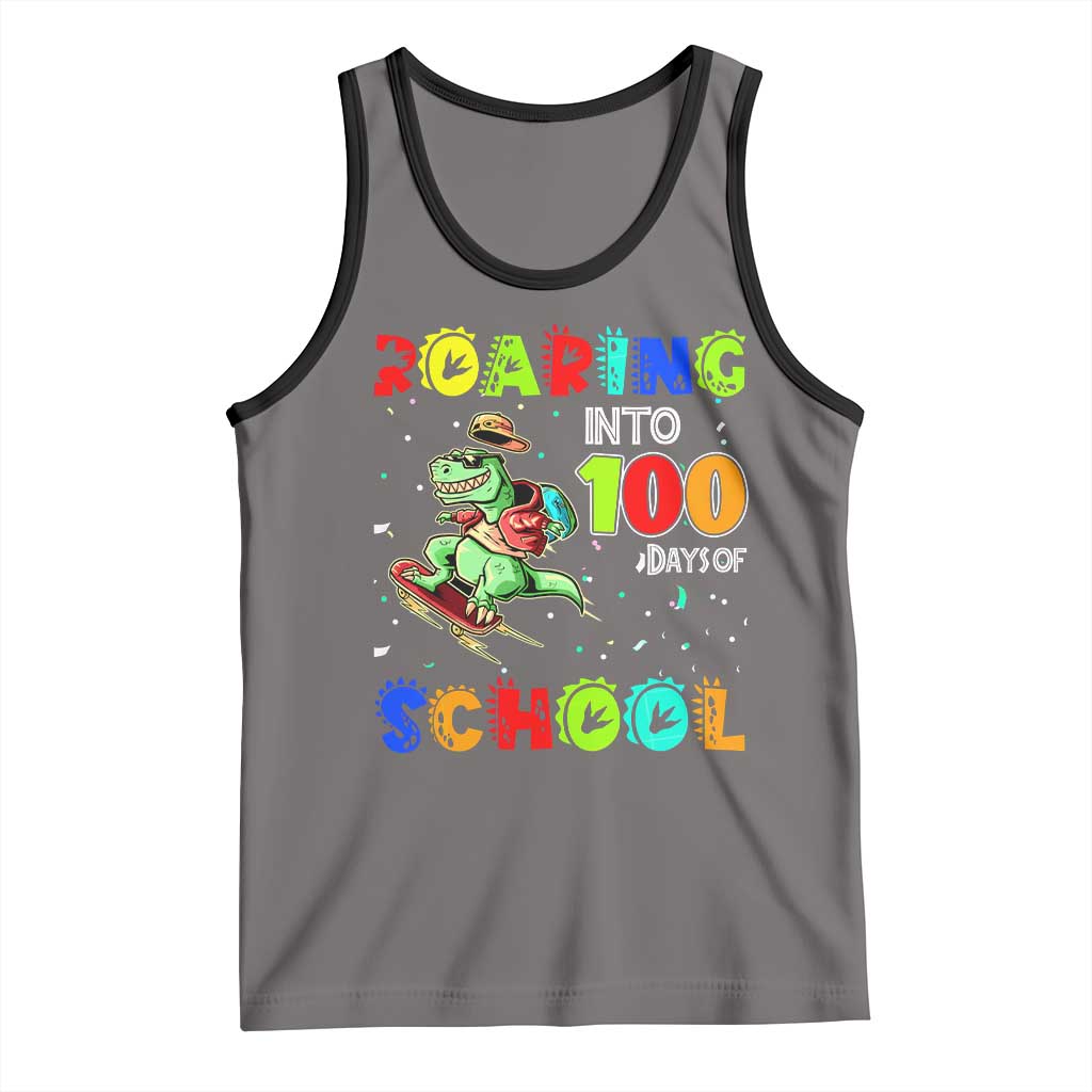 Funny Dinosaur Trex Roaring Into 100 Days Of School Tank Top TS10 Deep Heather Black Print Your Wear