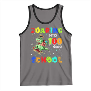 Funny Dinosaur Trex Roaring Into 100 Days Of School Tank Top TS10 Deep Heather Black Print Your Wear