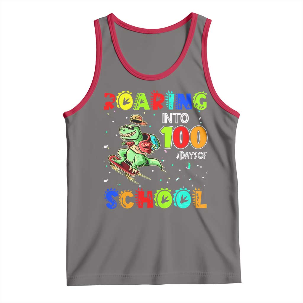 Funny Dinosaur Trex Roaring Into 100 Days Of School Tank Top TS10 Deep Heather Red Print Your Wear