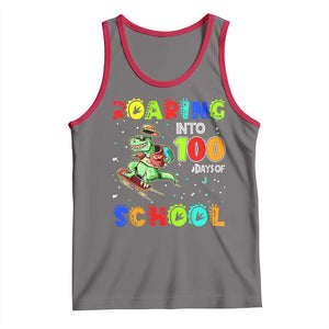 Funny Dinosaur Trex Roaring Into 100 Days Of School Tank Top TS10 Deep Heather Red Print Your Wear
