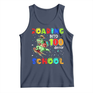 Funny Dinosaur Trex Roaring Into 100 Days Of School Tank Top TS10 Navy Print Your Wear
