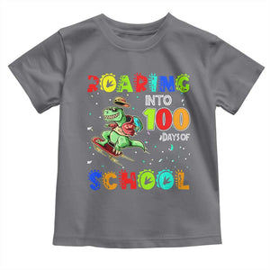 Funny Dinosaur Trex Roaring Into 100 Days Of School Toddler T Shirt TS10 Charcoal Print Your Wear