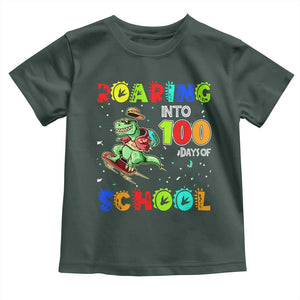 Funny Dinosaur Trex Roaring Into 100 Days Of School Toddler T Shirt TS10 Dark Forest Green Print Your Wear
