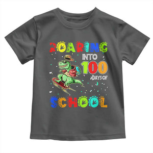 Funny Dinosaur Trex Roaring Into 100 Days Of School Toddler T Shirt TS10 Dark Heather Print Your Wear