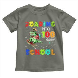 Funny Dinosaur Trex Roaring Into 100 Days Of School Toddler T Shirt TS10 Military Green Print Your Wear