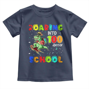Funny Dinosaur Trex Roaring Into 100 Days Of School Toddler T Shirt TS10 Navy Print Your Wear