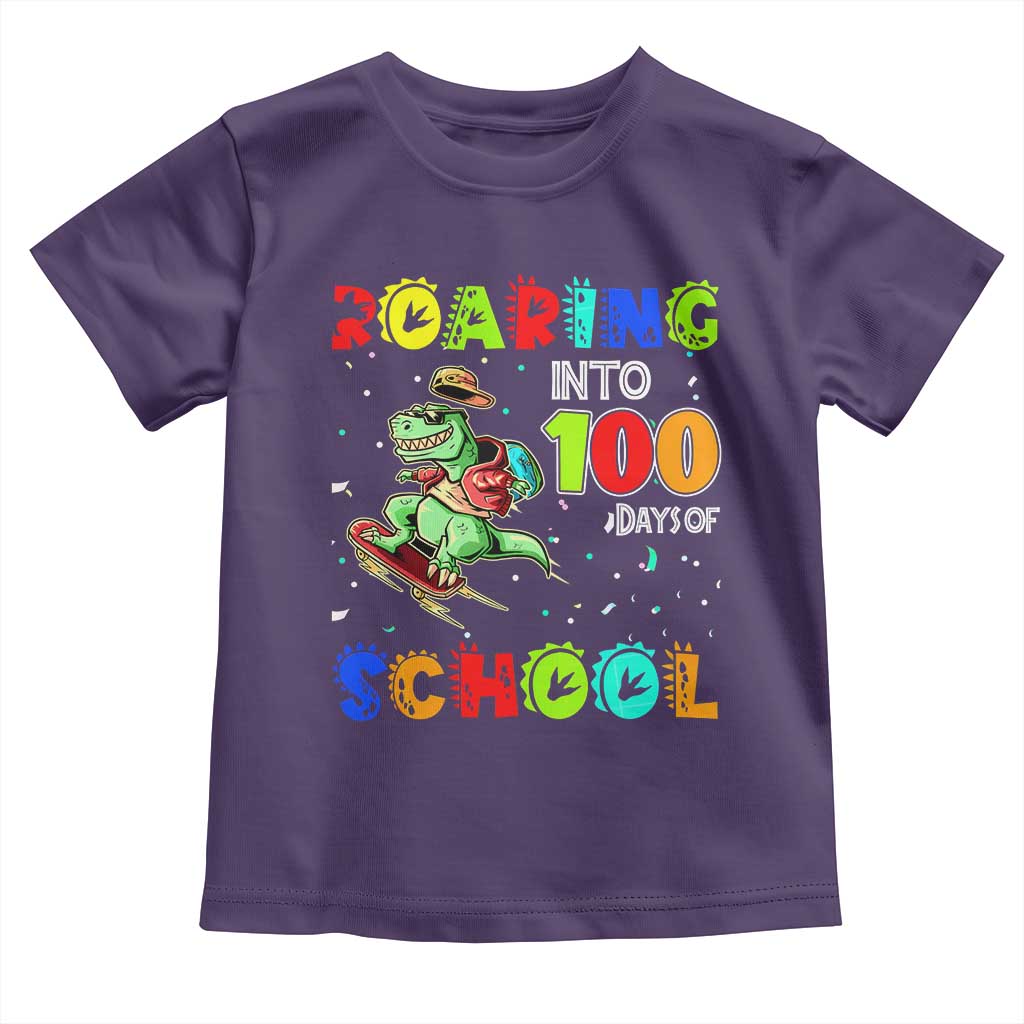 Funny Dinosaur Trex Roaring Into 100 Days Of School Toddler T Shirt TS10 Purple Print Your Wear