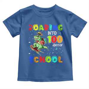 Funny Dinosaur Trex Roaring Into 100 Days Of School Toddler T Shirt TS10 Royal Blue Print Your Wear