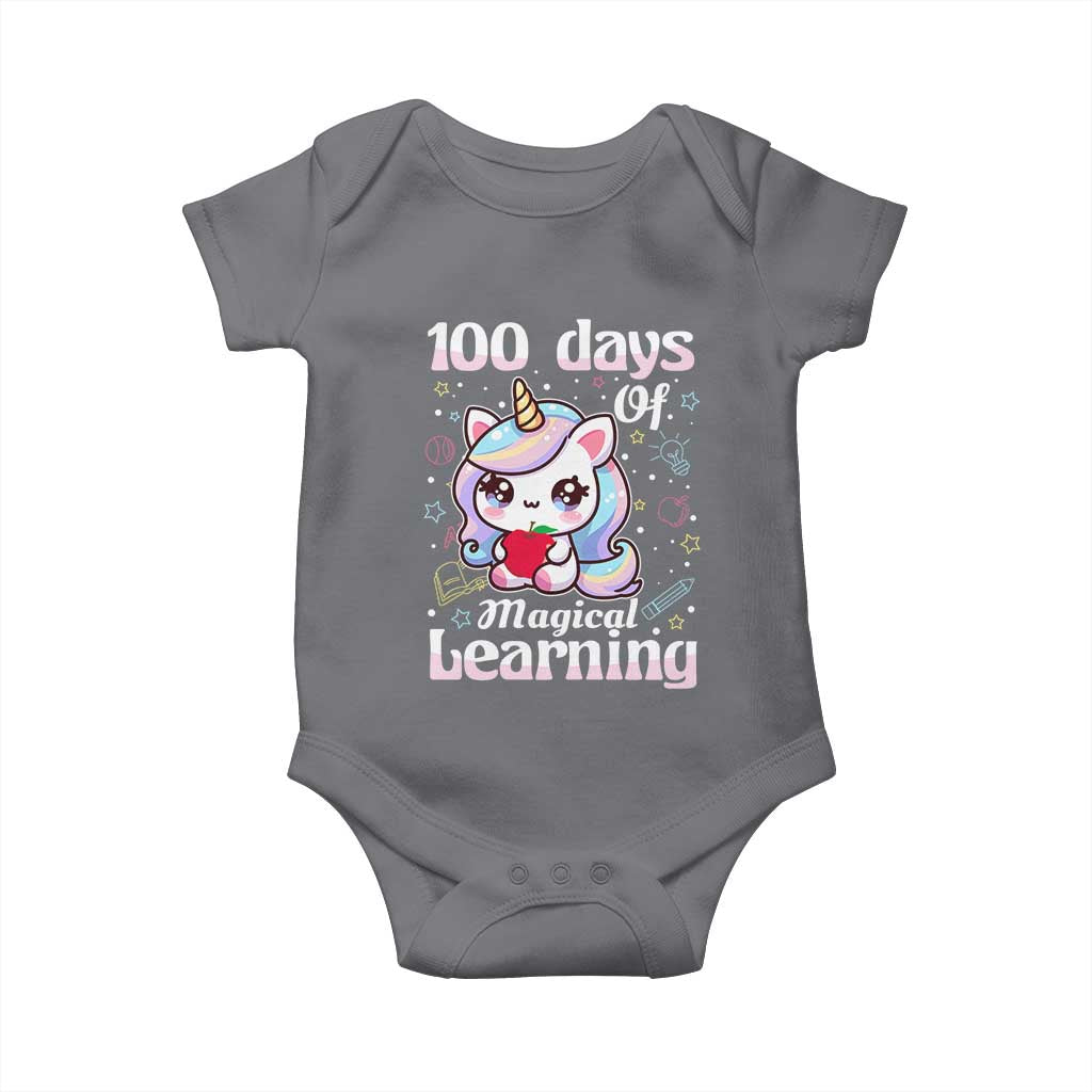 100th Day Of School Unicorn Girls Baby Onesie Magical Learning TS10 Charcoal Print Your Wear