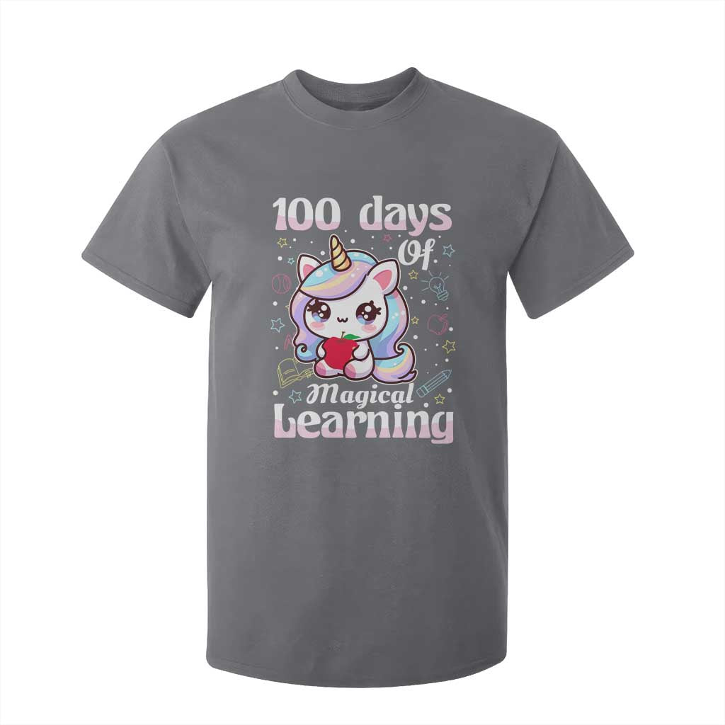 100th Day Of School Unicorn Girls T Shirt For Kid Magical Learning TS10 Charcoal Print Your Wear