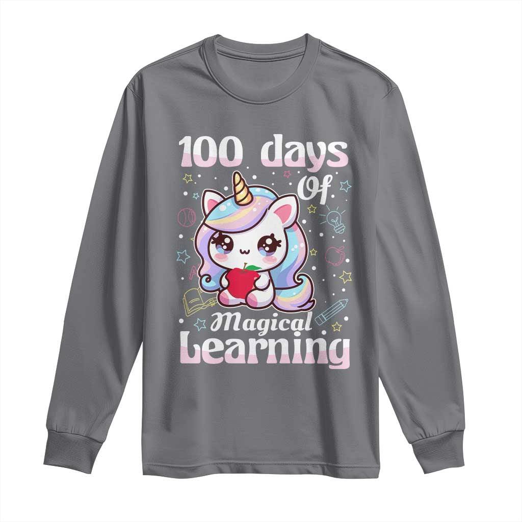 100th Day Of School Unicorn Girls Long Sleeve Shirt Magical Learning TS10 Charcoal Print Your Wear