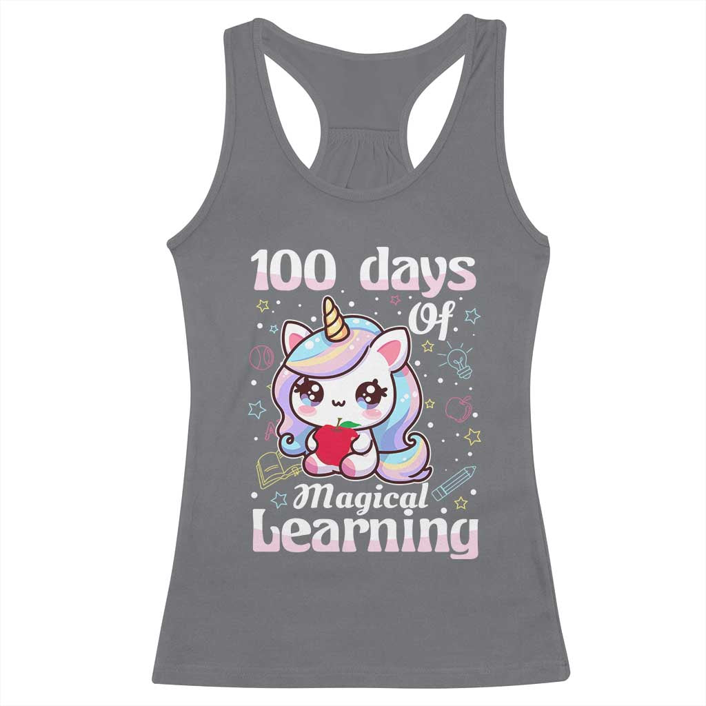 100th Day Of School Unicorn Girls Racerback Tank Top Magical Learning TS10 Charcoal Print Your Wear