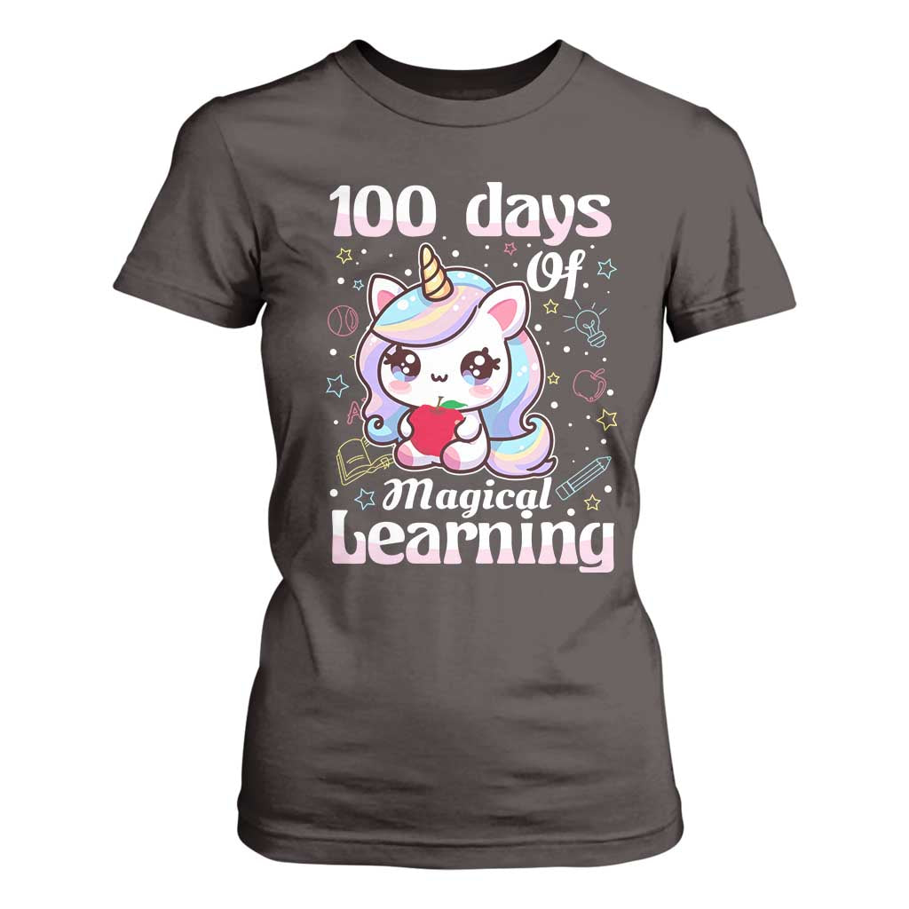 100th Day Of School Unicorn Girls T Shirt For Women Magical Learning TS10 Dark Chocolate Print Your Wear