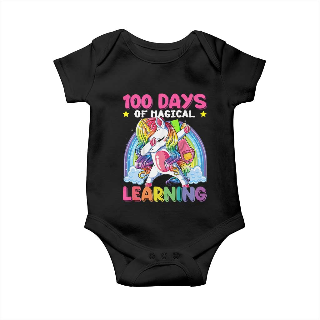 100 Days Of School Baby Onesie Rainbow Dabbing Unicorn Magic Learning Girls Gift TS10 Black Print Your Wear