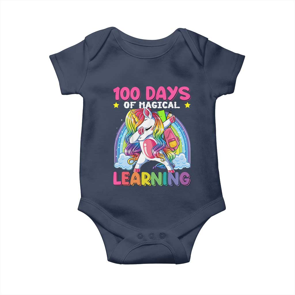 100 Days Of School Baby Onesie Rainbow Dabbing Unicorn Magic Learning Girls Gift TS10 Navy Print Your Wear