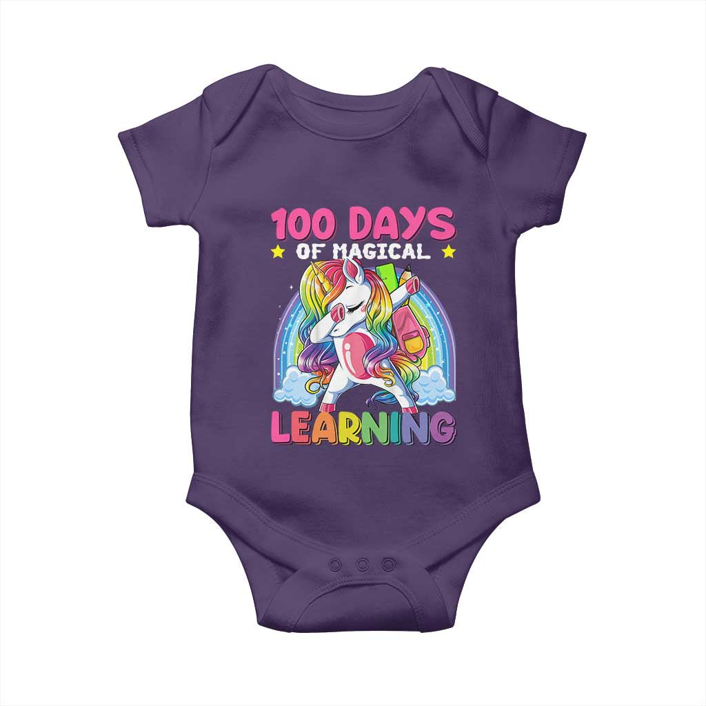 100 Days Of School Baby Onesie Rainbow Dabbing Unicorn Magic Learning Girls Gift TS10 Purple Print Your Wear