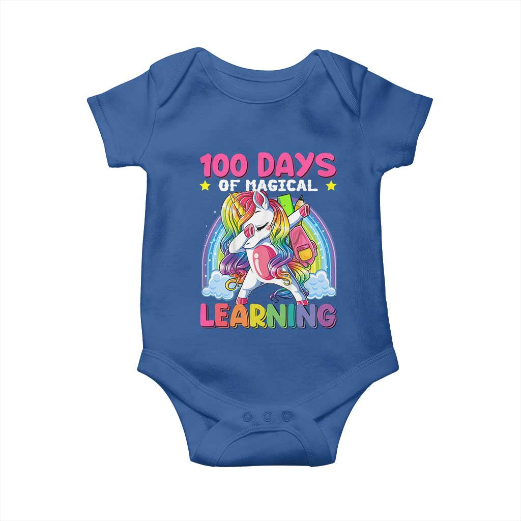 100 Days Of School Baby Onesie Rainbow Dabbing Unicorn Magic Learning Girls Gift TS10 Royal Blue Print Your Wear