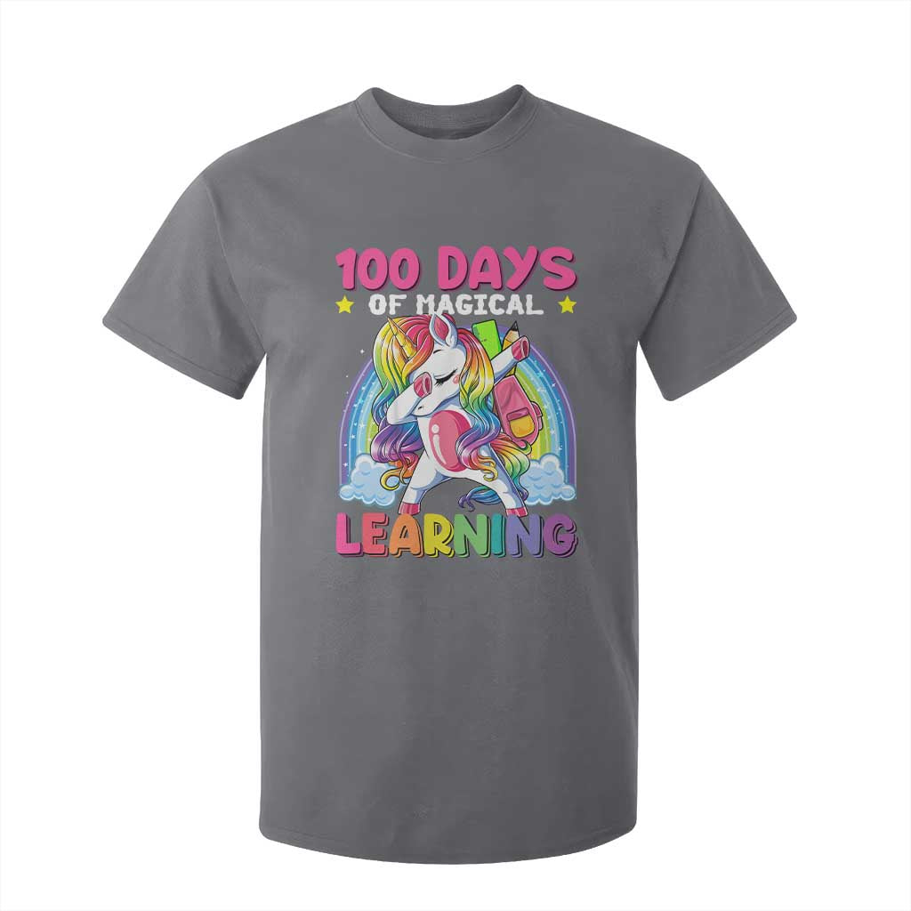 100 Days Of School T Shirt For Kid Rainbow Dabbing Unicorn Magic Learning Girls Gift TS10 Charcoal Print Your Wear