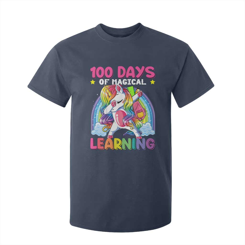 100 Days Of School T Shirt For Kid Rainbow Dabbing Unicorn Magic Learning Girls Gift TS10 Navy Print Your Wear