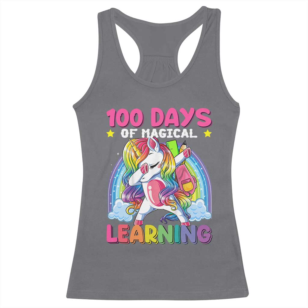 100 Days Of School Racerback Tank Top Rainbow Dabbing Unicorn Magic Learning Girls Gift TS10 Charcoal Print Your Wear