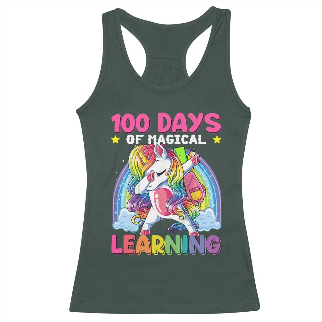 100 Days Of School Racerback Tank Top Rainbow Dabbing Unicorn Magic Learning Girls Gift TS10 Dark Forest Green Print Your Wear