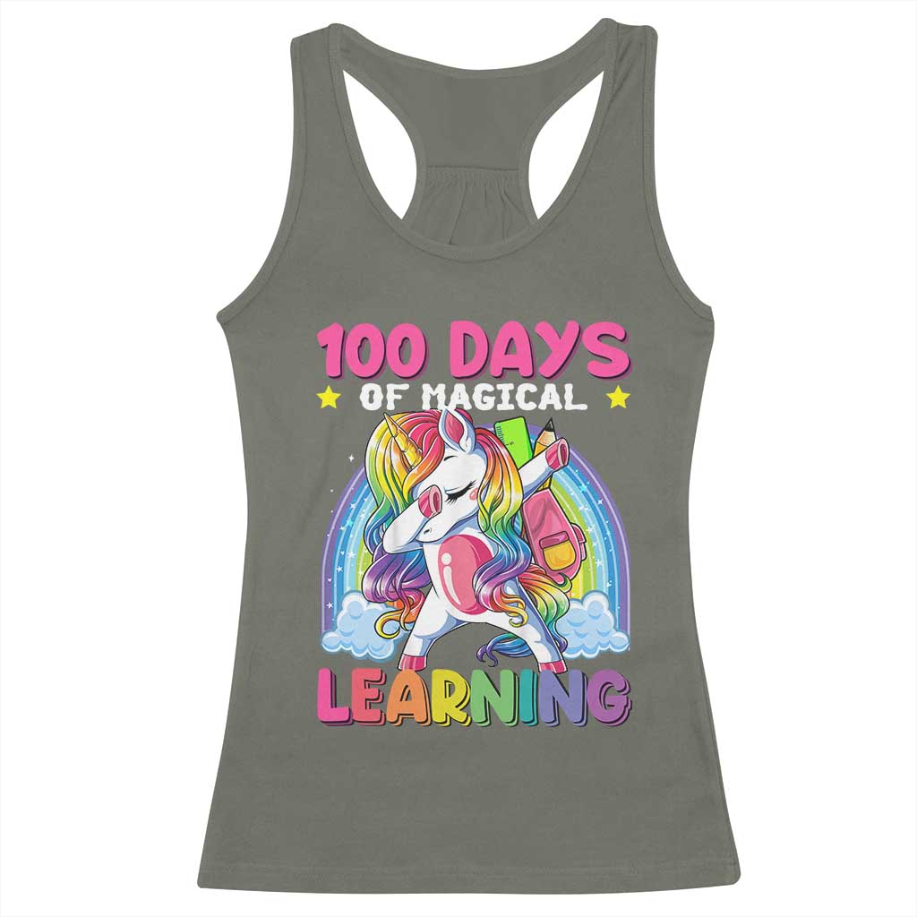 100 Days Of School Racerback Tank Top Rainbow Dabbing Unicorn Magic Learning Girls Gift TS10 Military Green Print Your Wear