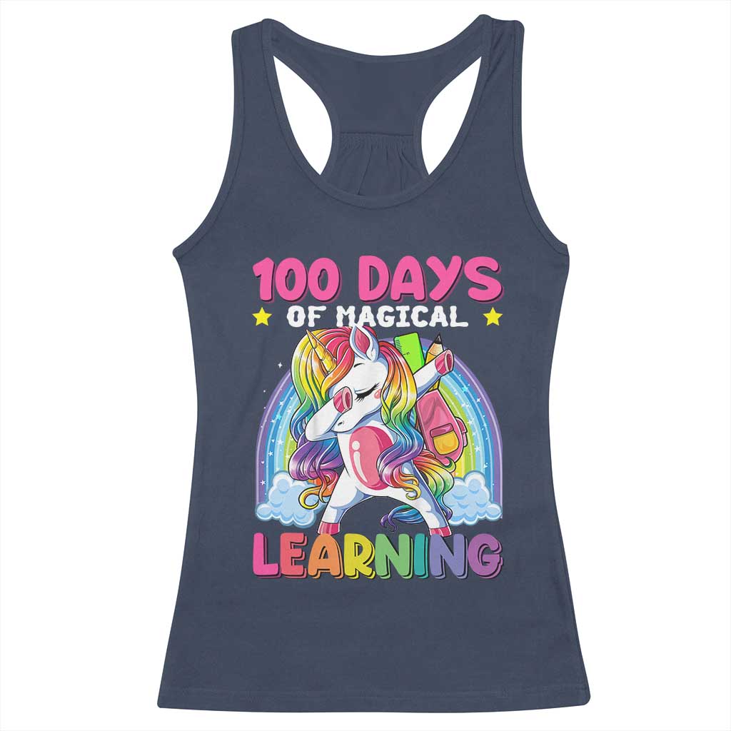 100 Days Of School Racerback Tank Top Rainbow Dabbing Unicorn Magic Learning Girls Gift TS10 Navy Print Your Wear