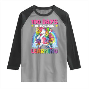 100 Days Of School Raglan Shirt Rainbow Dabbing Unicorn Magic Learning Girls Gift TS10 Sport Gray Black Print Your Wear