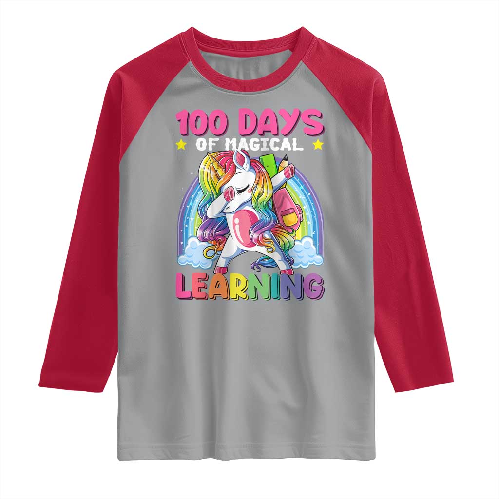 100 Days Of School Raglan Shirt Rainbow Dabbing Unicorn Magic Learning Girls Gift TS10 Sport Gray Red Print Your Wear