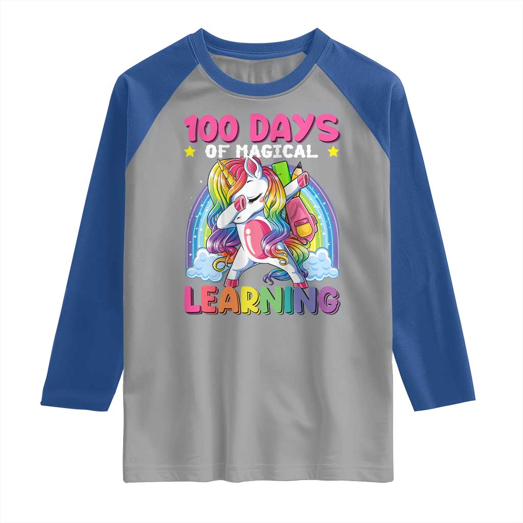 100 Days Of School Raglan Shirt Rainbow Dabbing Unicorn Magic Learning Girls Gift TS10 Sport Gray Royal Print Your Wear