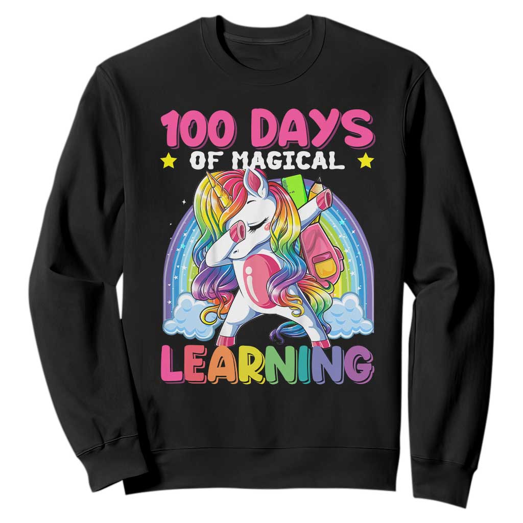 100 Days Of School Sweatshirt Rainbow Dabbing Unicorn Magic Learning Girls Gift TS10 Black Print Your Wear