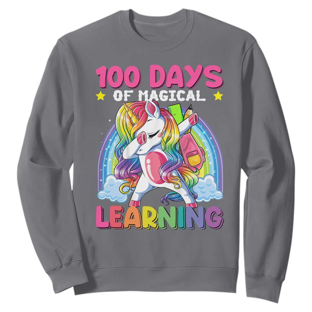 100 Days Of School Sweatshirt Rainbow Dabbing Unicorn Magic Learning Girls Gift TS10 Charcoal Print Your Wear