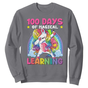 100 Days Of School Sweatshirt Rainbow Dabbing Unicorn Magic Learning Girls Gift TS10 Charcoal Print Your Wear