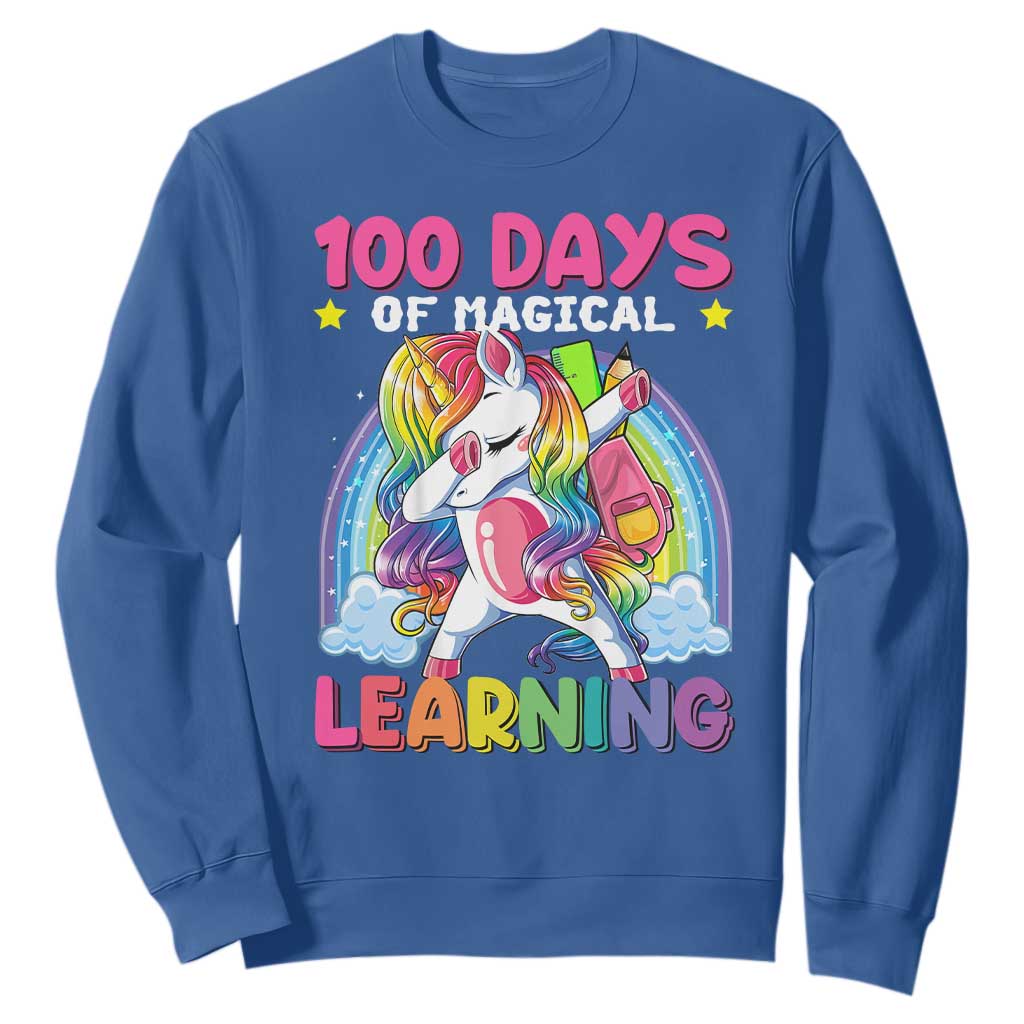 100 Days Of School Sweatshirt Rainbow Dabbing Unicorn Magic Learning Girls Gift TS10 Royal Blue Print Your Wear