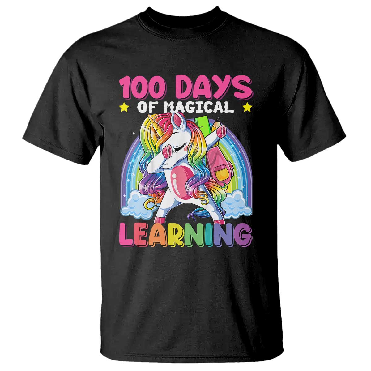 100 Days Of School T Shirt Rainbow Dabbing Unicorn Magic Learning Girls Gift TS10 Black Print Your Wear