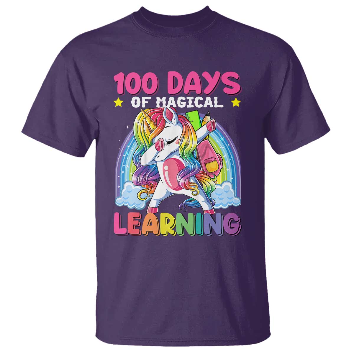 100 Days Of School T Shirt Rainbow Dabbing Unicorn Magic Learning Girls Gift TS10 Purple Print Your Wear
