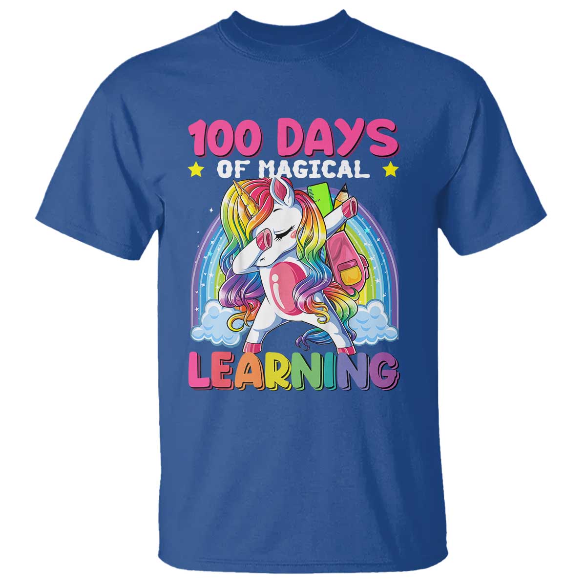 100 Days Of School T Shirt Rainbow Dabbing Unicorn Magic Learning Girls Gift TS10 Royal Blue Print Your Wear