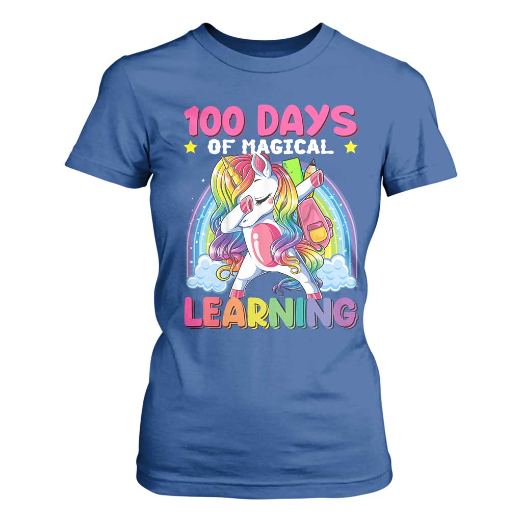 100 Days Of School T Shirt For Women Rainbow Dabbing Unicorn Magic Learning Girls Gift TS10 Royal Blue Print Your Wear