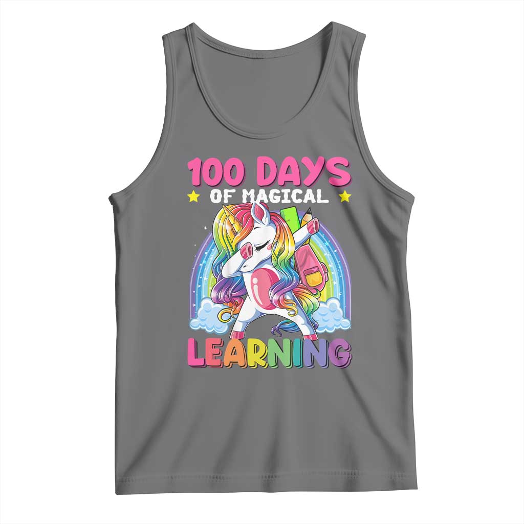 100 Days Of School Tank Top Rainbow Dabbing Unicorn Magic Learning Girls Gift TS10 Black Heather Print Your Wear